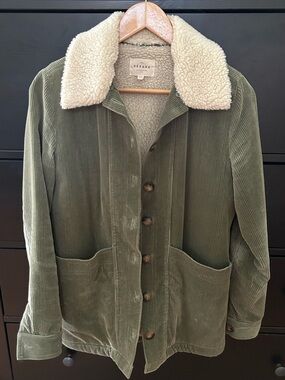 Sézane Will corduroy sherpa lined jacket sage green